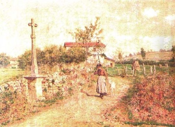 Jeune Femme Et Chevre Dans Un Paysage Oil Painting by Marie Francois Firmin-Girard