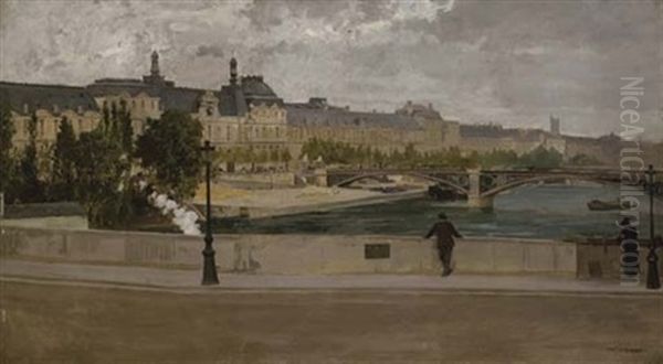 Vue Du Louvre Du Pont Royal Oil Painting by Marie Francois Firmin-Girard