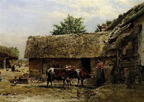 Scene De Cour De Ferme Oil Painting by Marie Francois Firmin-Girard