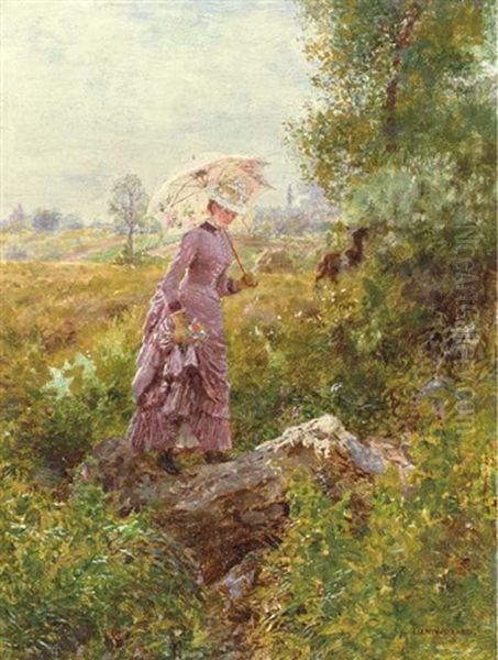 La Jeune Fille Au Parasol Oil Painting by Marie Francois Firmin-Girard