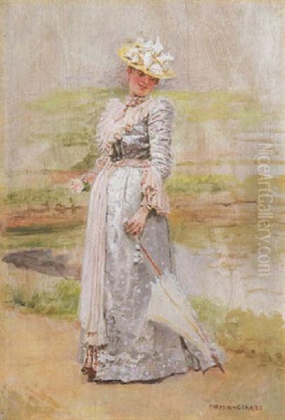 Junge Dame Mit Parasol Oil Painting by Marie Francois Firmin-Girard