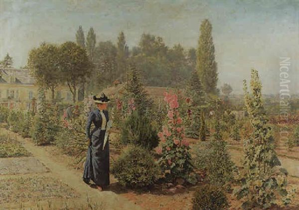 A Summer Promenade Oil Painting by Marie Francois Firmin-Girard