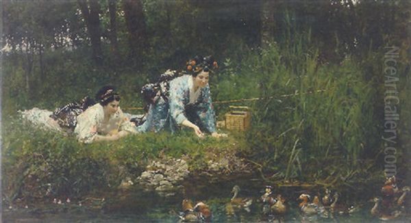 Feeding The Ducks Oil Painting by Marie Francois Firmin-Girard