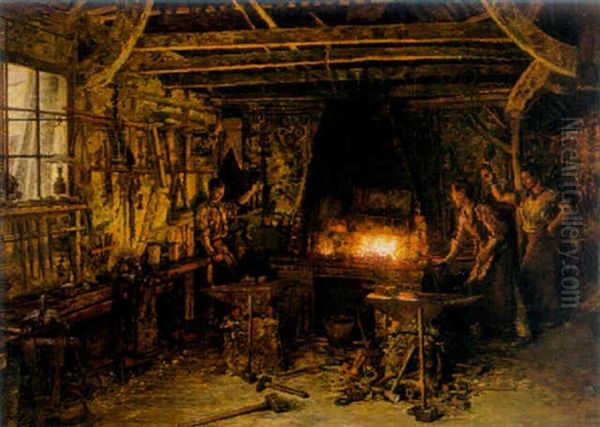 The Glass-blowers In Incheville Oil Painting by Marie Francois Firmin-Girard