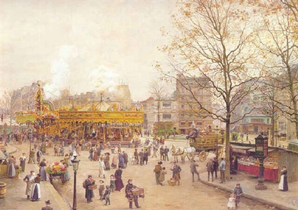 La Place Pigalle, Boulevard Clichy, Paris Oil Painting by Marie Francois Firmin-Girard