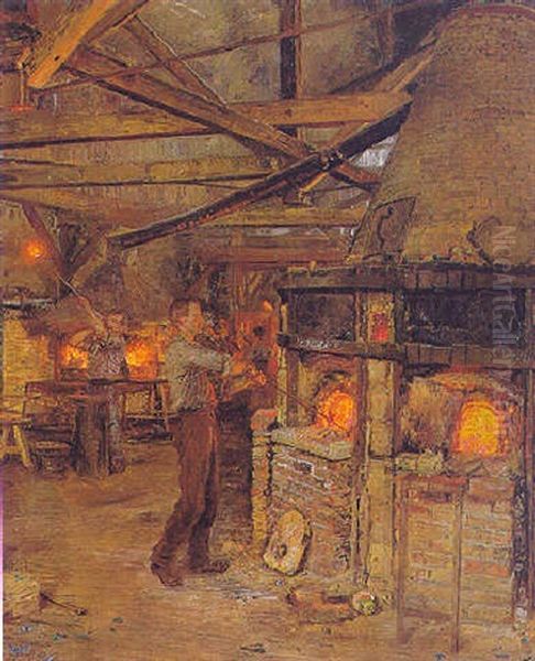 The Glass Blowers In Incheville Oil Painting by Marie Francois Firmin-Girard