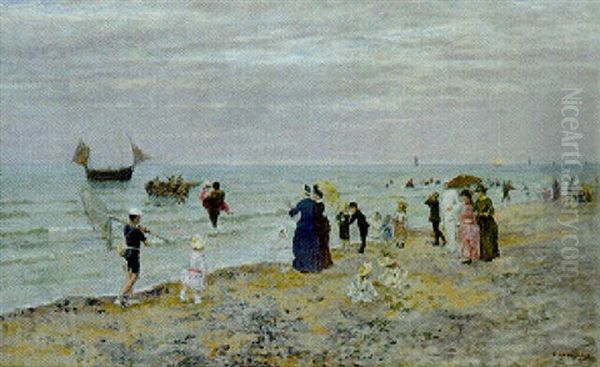 A Day At The Beach Oil Painting by Marie Francois Firmin-Girard