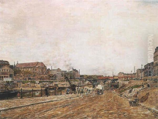 Paris, Les Travaux Sur Les Quais De La Seine Oil Painting by Marie Francois Firmin-Girard