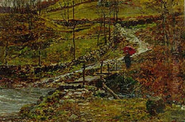 A Rainy Day Oil Painting by Marie Francois Firmin-Girard