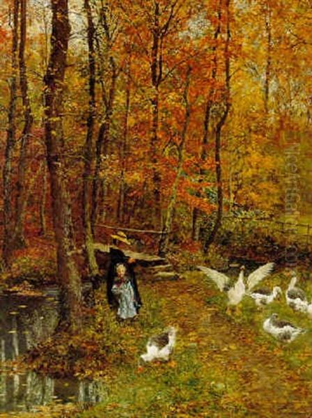 Tending The Geese Oil Painting by Marie Francois Firmin-Girard