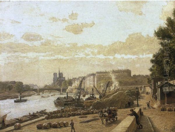 Along The Seine Oil Painting by Marie Francois Firmin-Girard