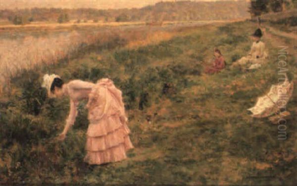 Picking Wildflowers Oil Painting by Marie Francois Firmin-Girard