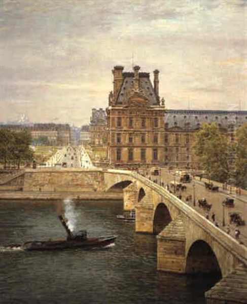 Le Pont Royal Et Le Louvre, Vus De La Seine Oil Painting by Marie Francois Firmin-Girard