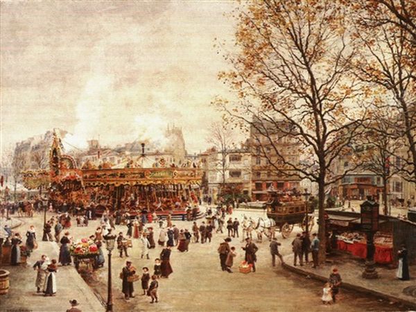 La Place Pigalle, Boulevard Clichy, Paris Oil Painting by Marie Francois Firmin-Girard