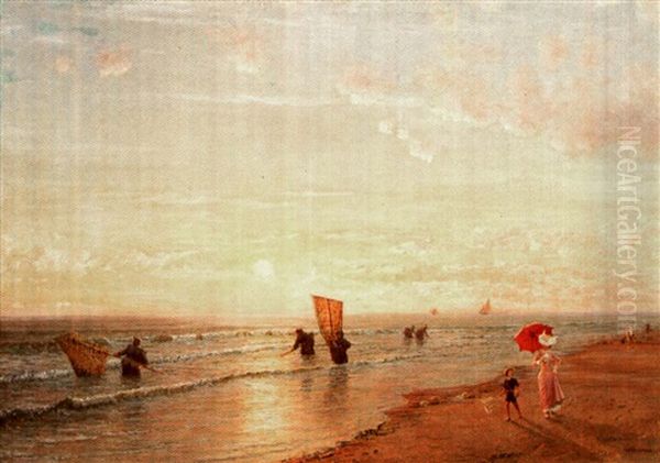 Promenade Au Bord De La Mer Oil Painting by Marie Francois Firmin-Girard