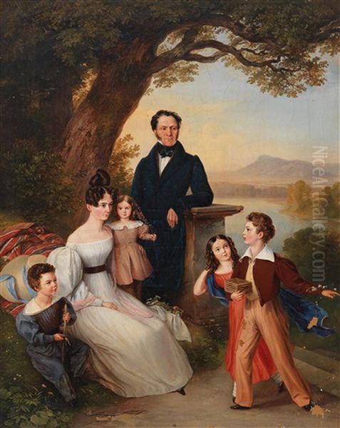 Baron Cerrini With His Family Oil Painting by Johann Fischbach