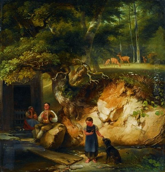 Feierabendidylle Oil Painting by Johann Fischbach