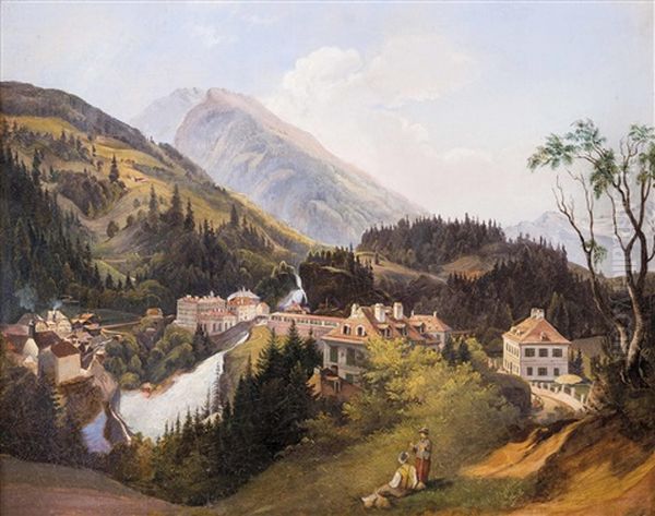 Ansicht Von Bad Gastein Oil Painting by Johann Fischbach