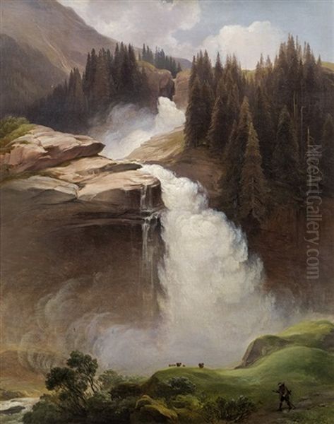 Krimmler Waterfalls Oil Painting by Johann Fischbach