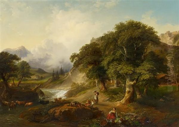 Ideale Landschaft Mit Figurenstaffage Oil Painting by Johann Fischbach