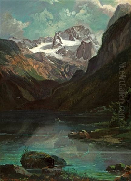 Blick Auf Den Gosausee Und Das Dachsteinmassiv Oil Painting by Johann Fischbach