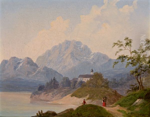 Motiv Aus Der Umgebung Salzburgs Mit Blick Auf Den Hohen Goll Und Den Untersberg by Johann Fischbach