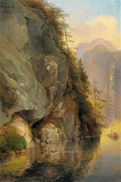 Partie An Einem Alpensee Oil Painting by Johann Fischbach