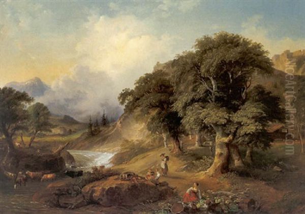 Ideale Landschaft Oil Painting by Johann Fischbach