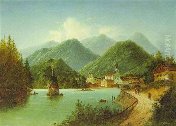 Das Traunkreuz Mit Ansicht Von Bad Ischl Oil Painting by Johann Fischbach