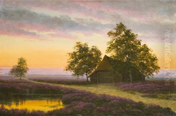 Abendstimmung In Der Heide Oil Painting by Ludwig Fischbeck