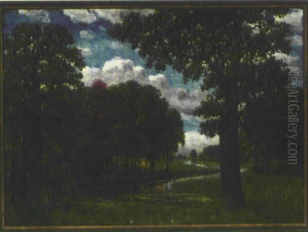 Bewaldete Landschaft Mit Bachlauf Oil Painting by Ludwig Fischbeck