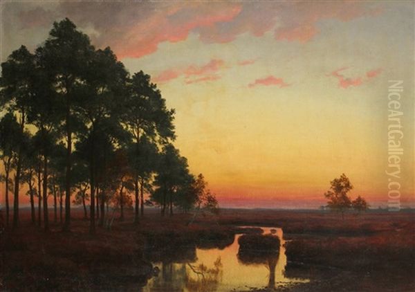 Abend In Der Heide Oil Painting by Ludwig Fischbeck