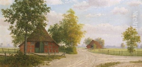 Dorfstrase In Dotlingen Oil Painting by Ludwig Fischbeck