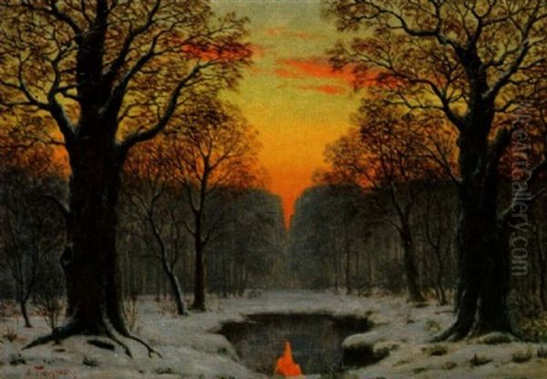 Winterabend Im Hausbruch Oil Painting by Ludwig Fischbeck