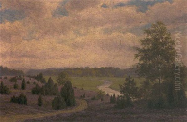 Bluhende Heide Uber Der Hunteniederung Oil Painting by Ludwig Fischbeck