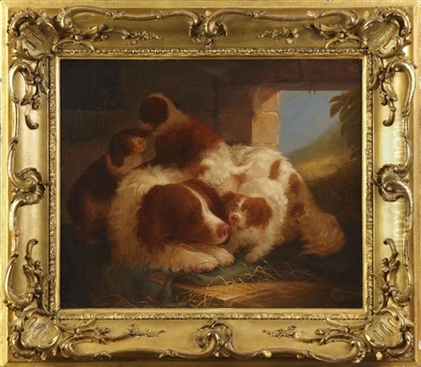 Puppies Oil Painting by Alvan Fischer