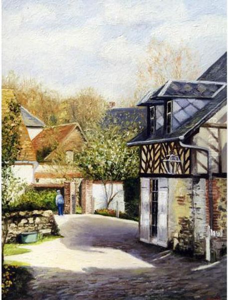 La Maison Normande A Orbec Huile Sur Toile Oil Painting by Louis Jean Marie Atoche