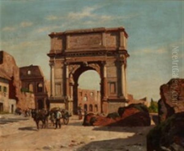 View From Rome Oil Painting by August Fischer