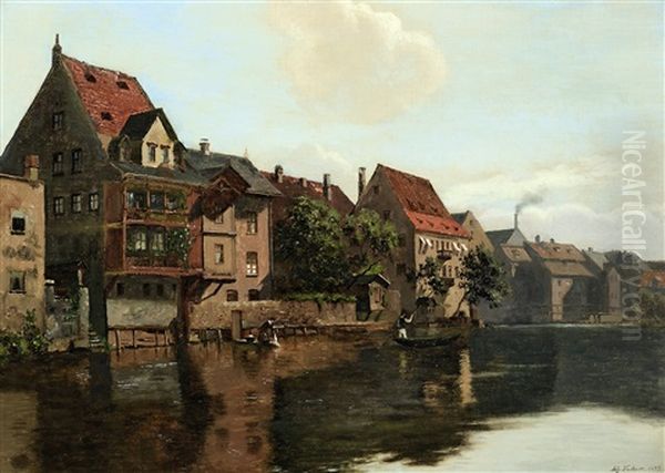 Nurnberg, Partie An Der Pegnitz Oil Painting by August Fischer