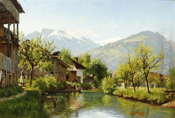 Interlaken, Switzerland Oil Painting by August Fischer