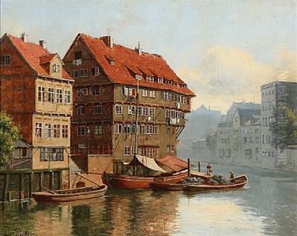 Bleichenfleet I Hamborg Oil Painting by August Fischer