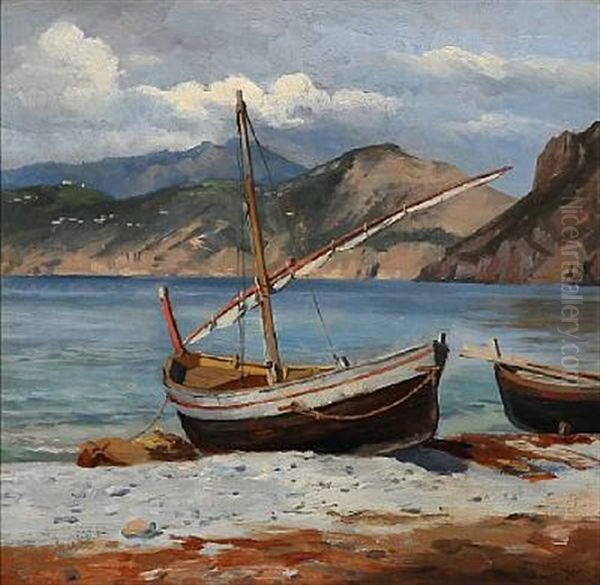 Fishing Boats On The Beach At Capri by August Fischer