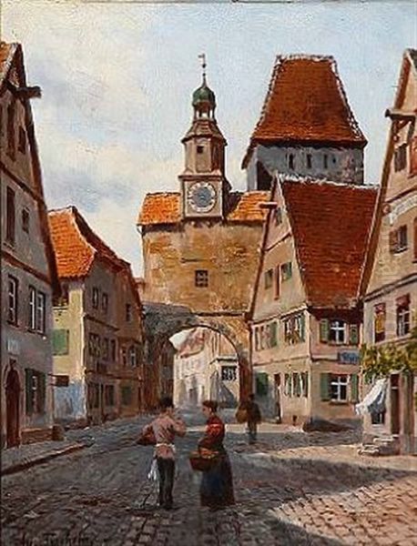 Street Scape From Nuremberg Oil Painting by August Fischer