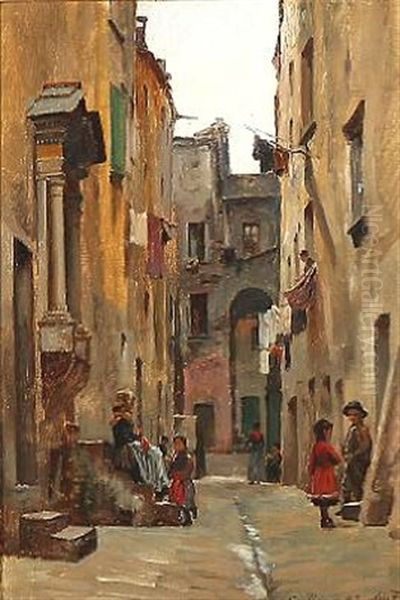 Street View From Rome Oil Painting by August Fischer