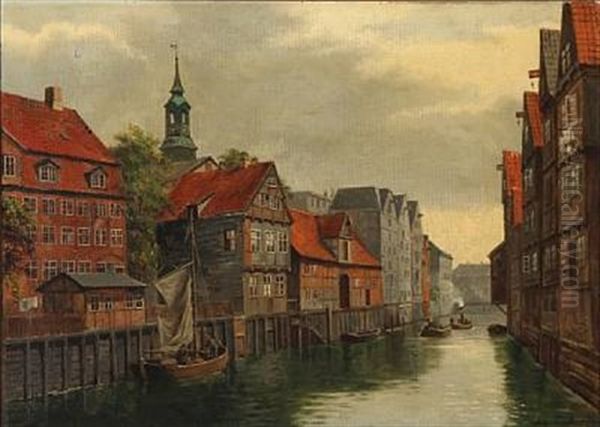 The Old Orphanage. Canal By Admiral Strasse In Hamburg Oil Painting by August Fischer