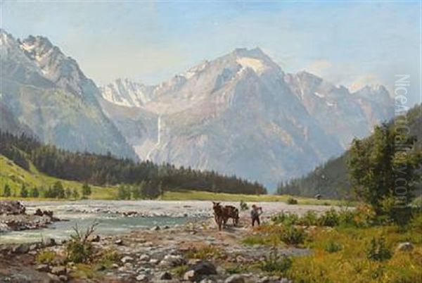 View From Val Bregaglia In Italy Oil Painting by August Fischer