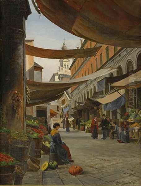 Fruktmarknad, Lugano Oil Painting by August Fischer