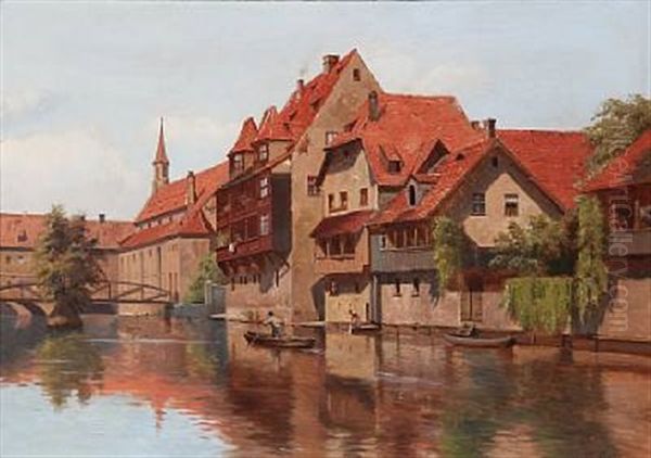 Kanal I Nurnberg Oil Painting by August Fischer