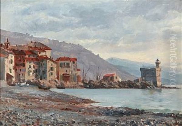 Coastal Scene From Italy Oil Painting by August Fischer