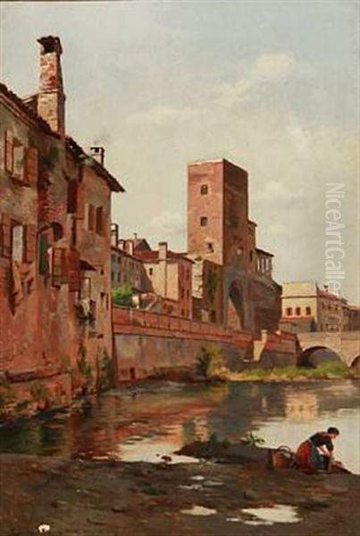 View From Padua In Italy Oil Painting by August Fischer